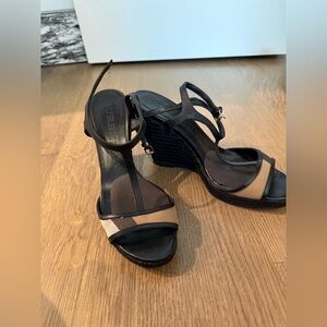 Burberry Black and Brown Wedge Sandals